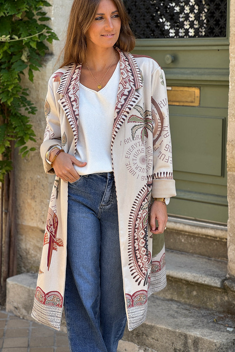 Cream Tropical Meditations Knit Duster