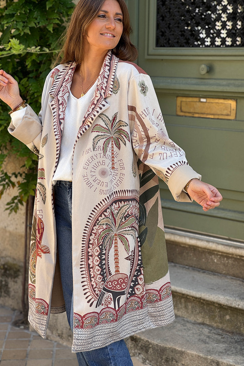 Cream Tropical Meditations Knit Duster