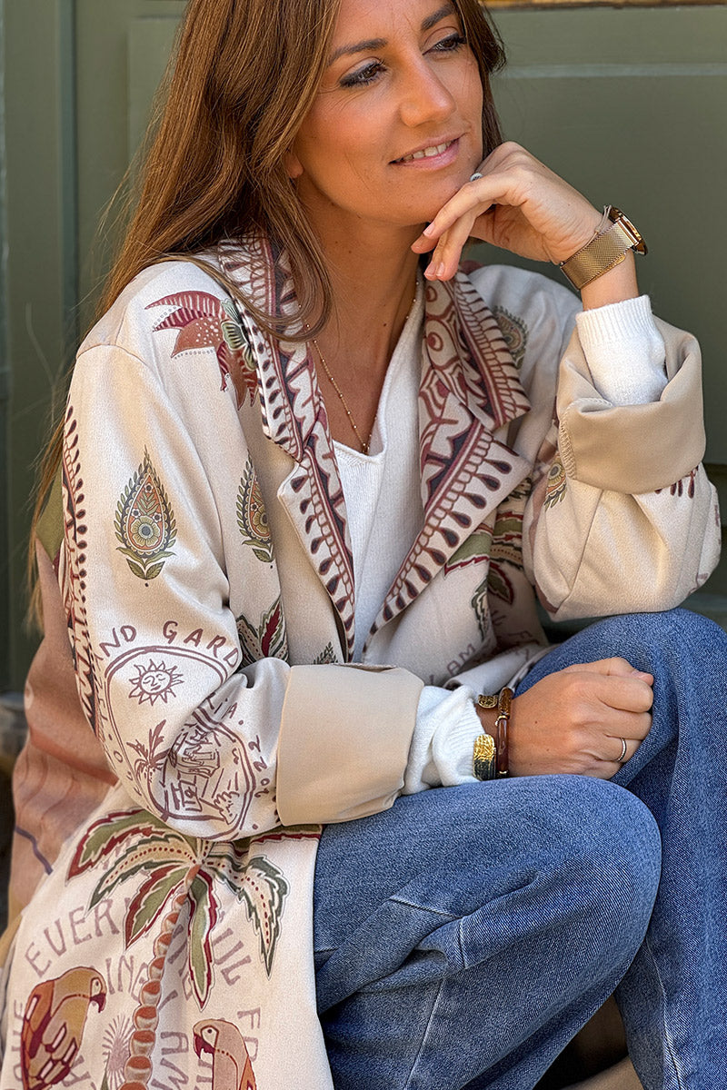 Cream Tropical Meditations Knit Duster