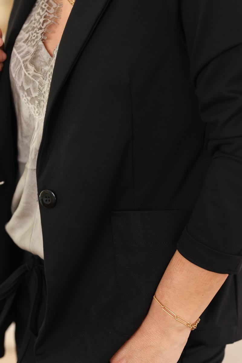Veste blazer noir souple et stretch avec poches h002 (1)