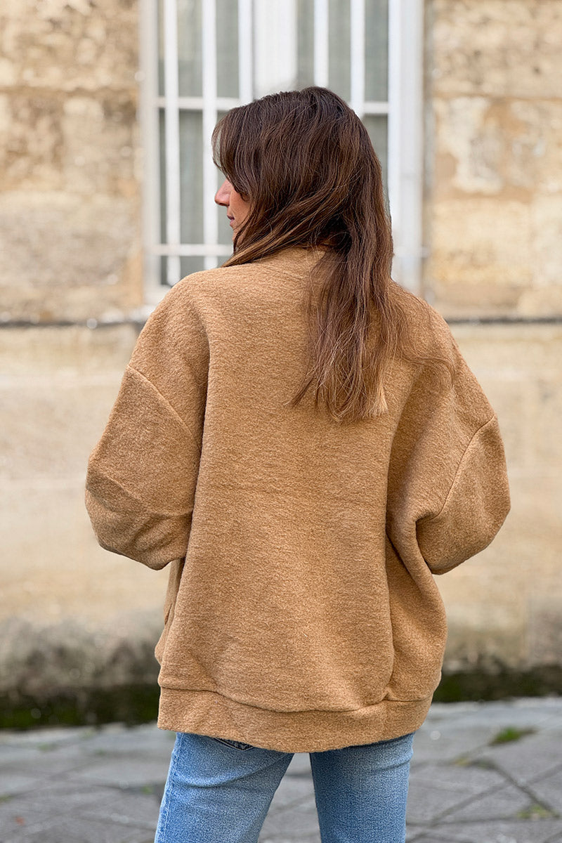 Veste chaude camel style bomber en laine avec zip et poches