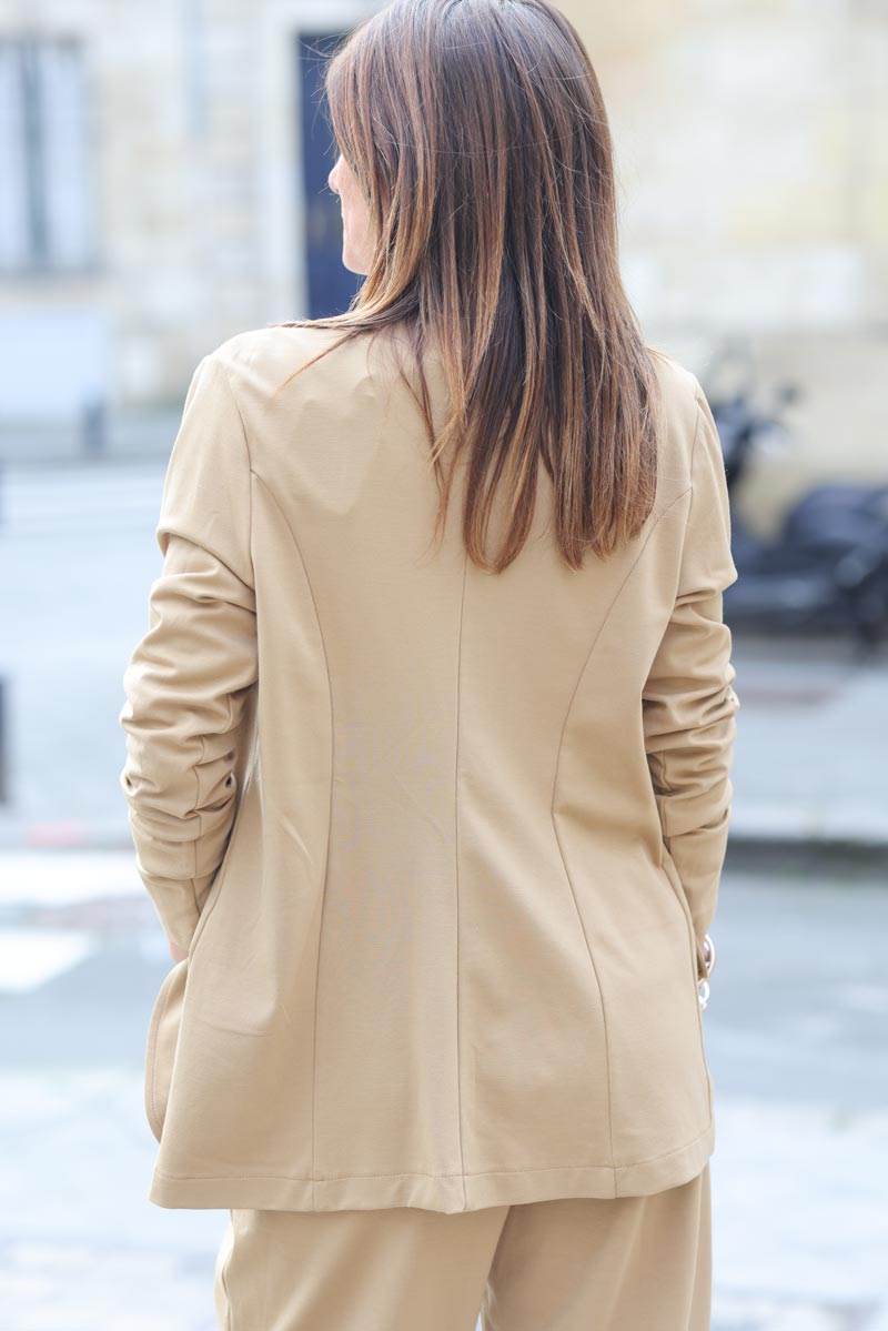 Veste de blazer camel souple et stretch g081 (1)