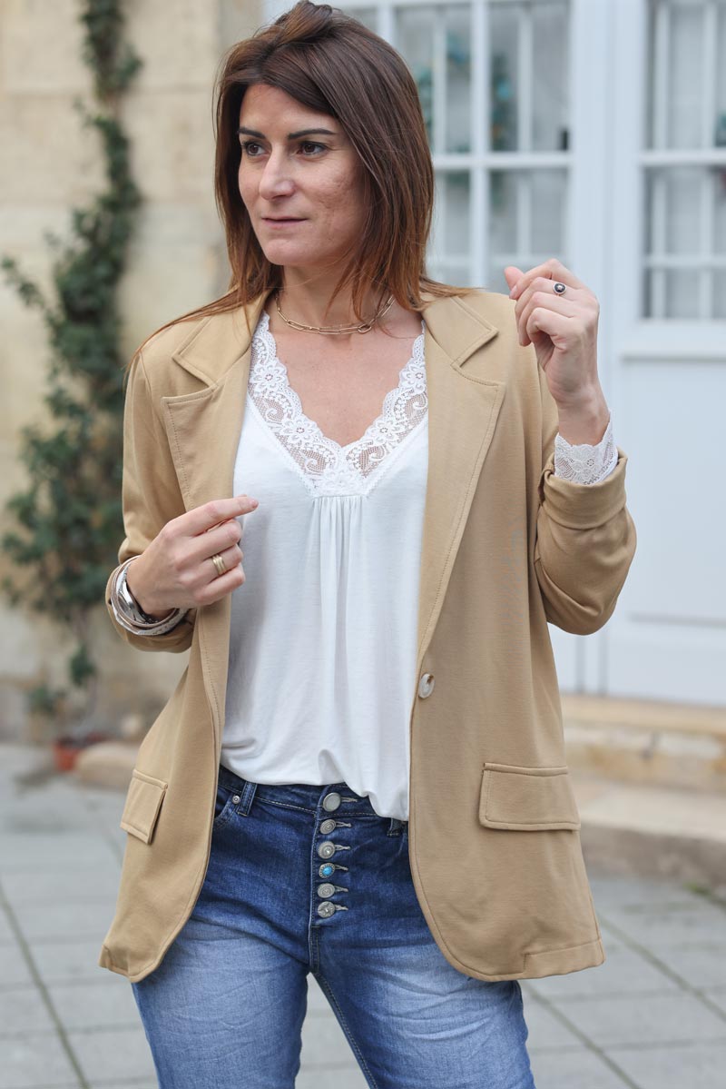 Veste de blazer camel souple et stretch g081 (1)