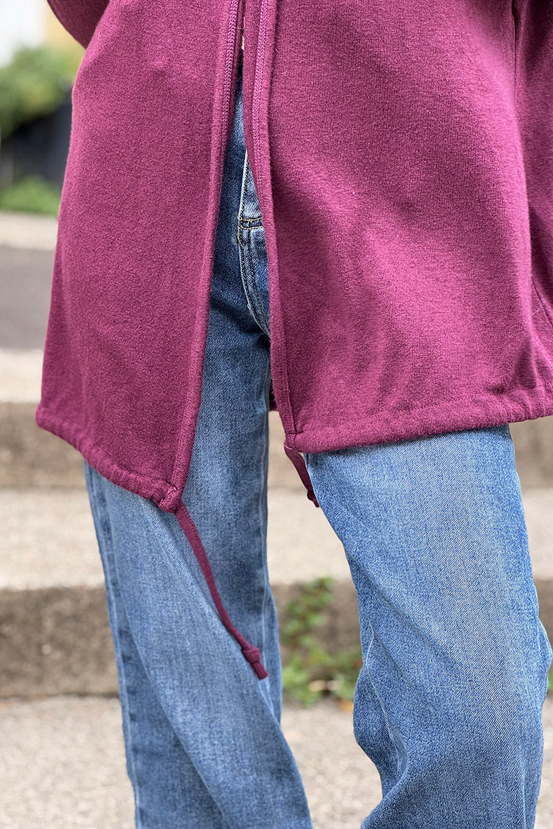 Burgundy Knit Hooded Cardigan