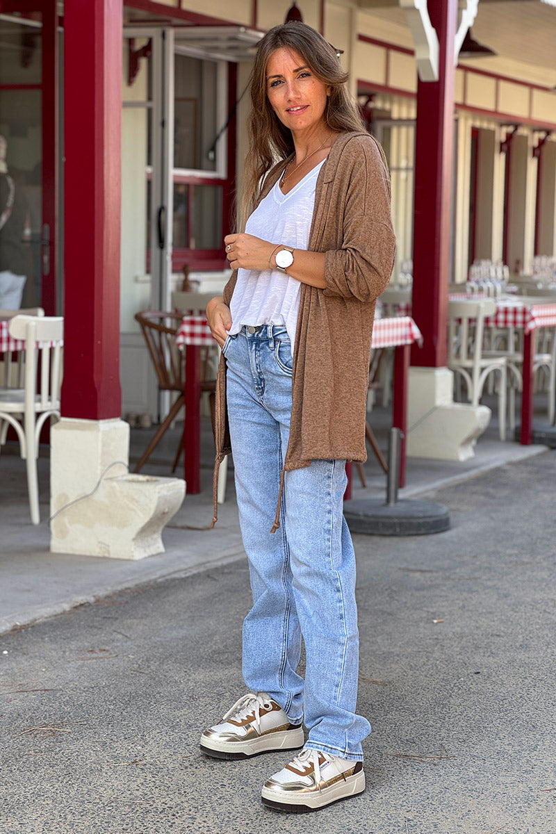 Camel Knit Hooded Cardigan