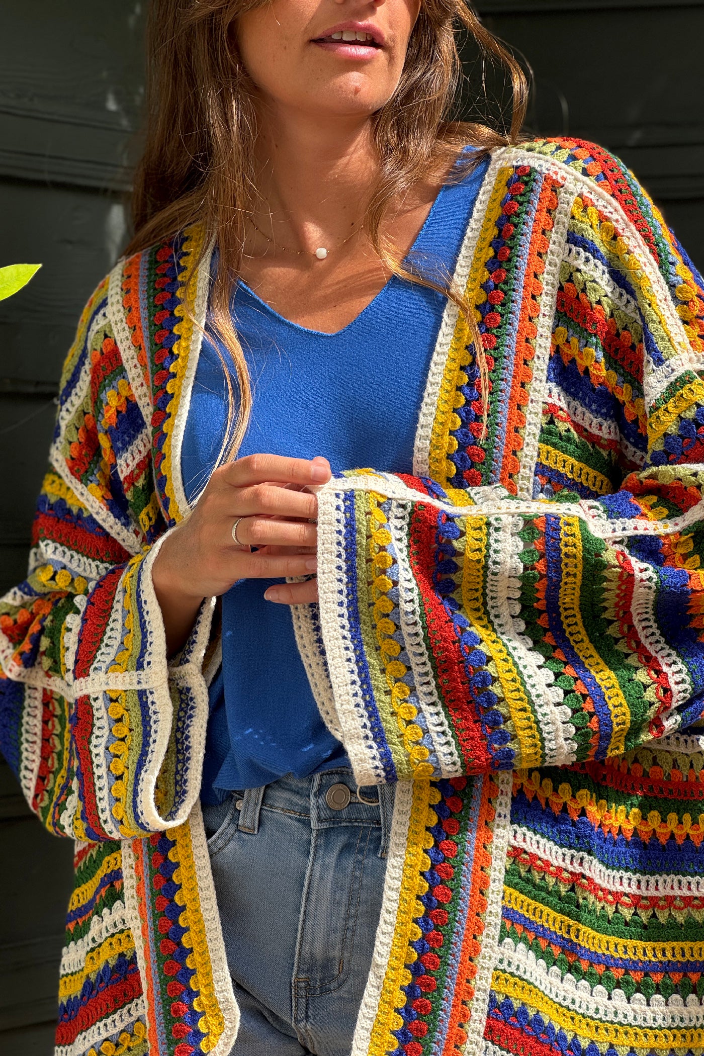 Veste en crochet rayures colorées multicolores