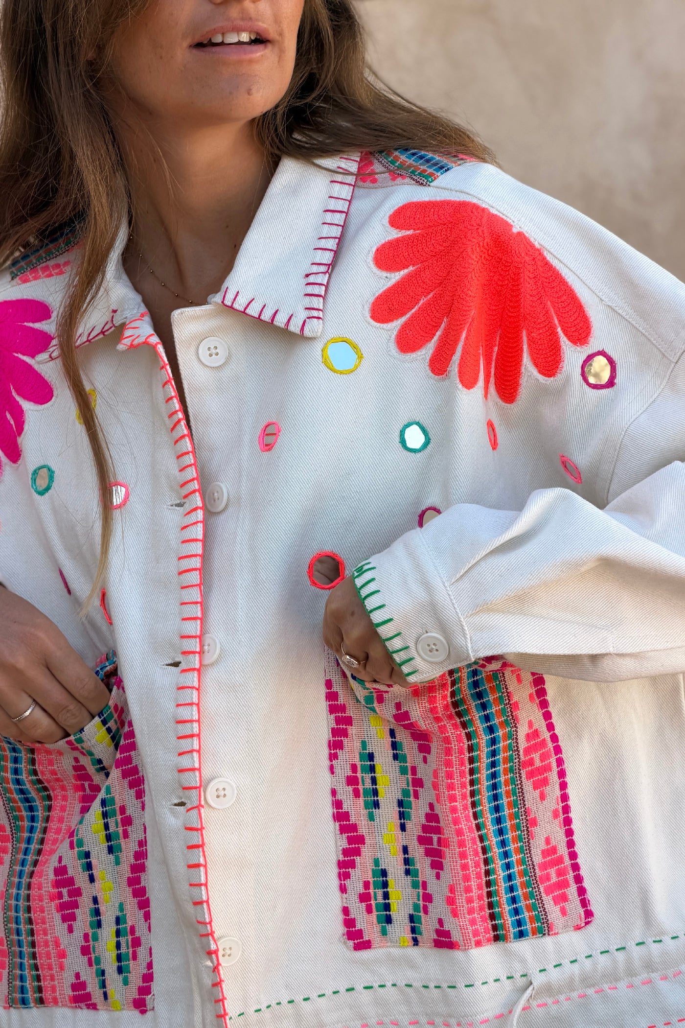 Beige Denim Neon Dreams Jacket