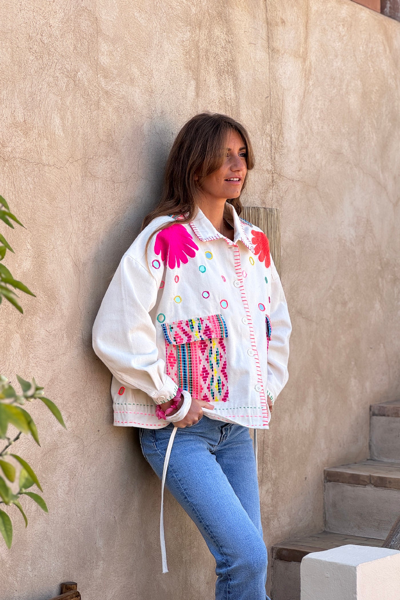 Beige Denim Neon Dreams Jacket