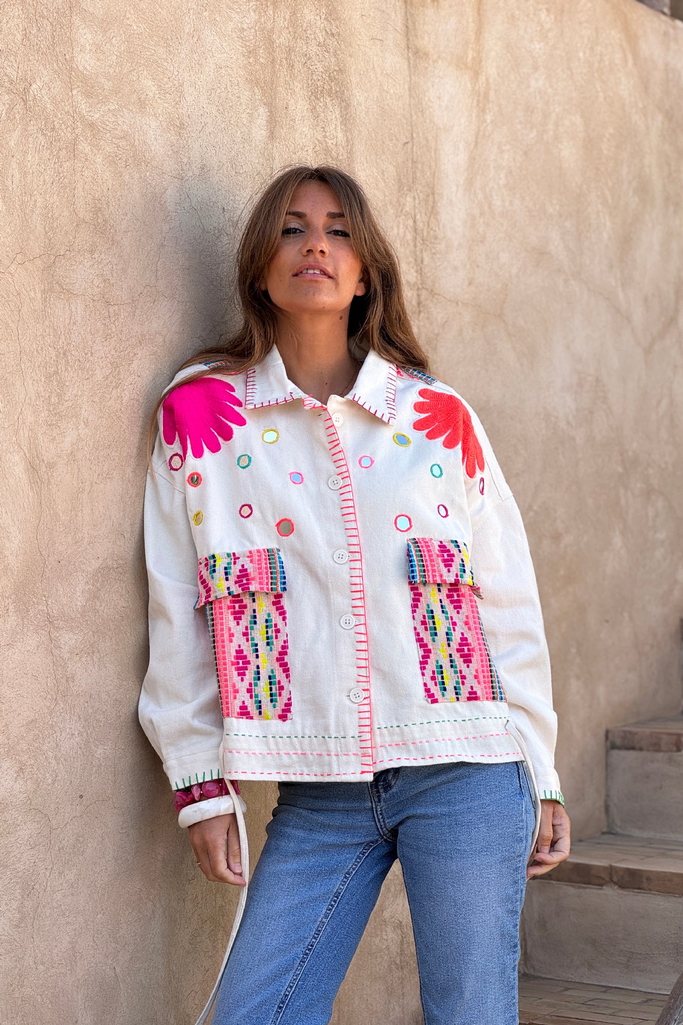Beige Denim Neon Dreams Jacket