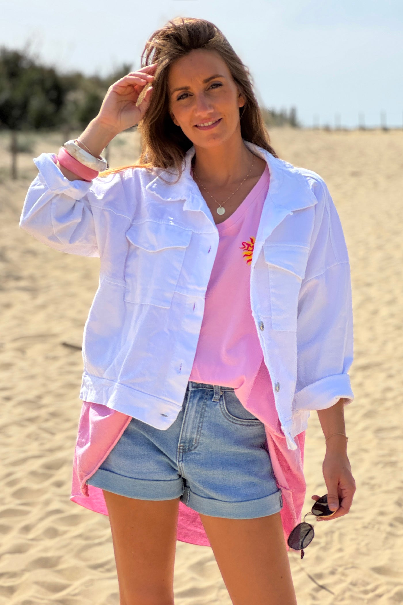 White Cote D’Azur Cropped Denim Jacket
