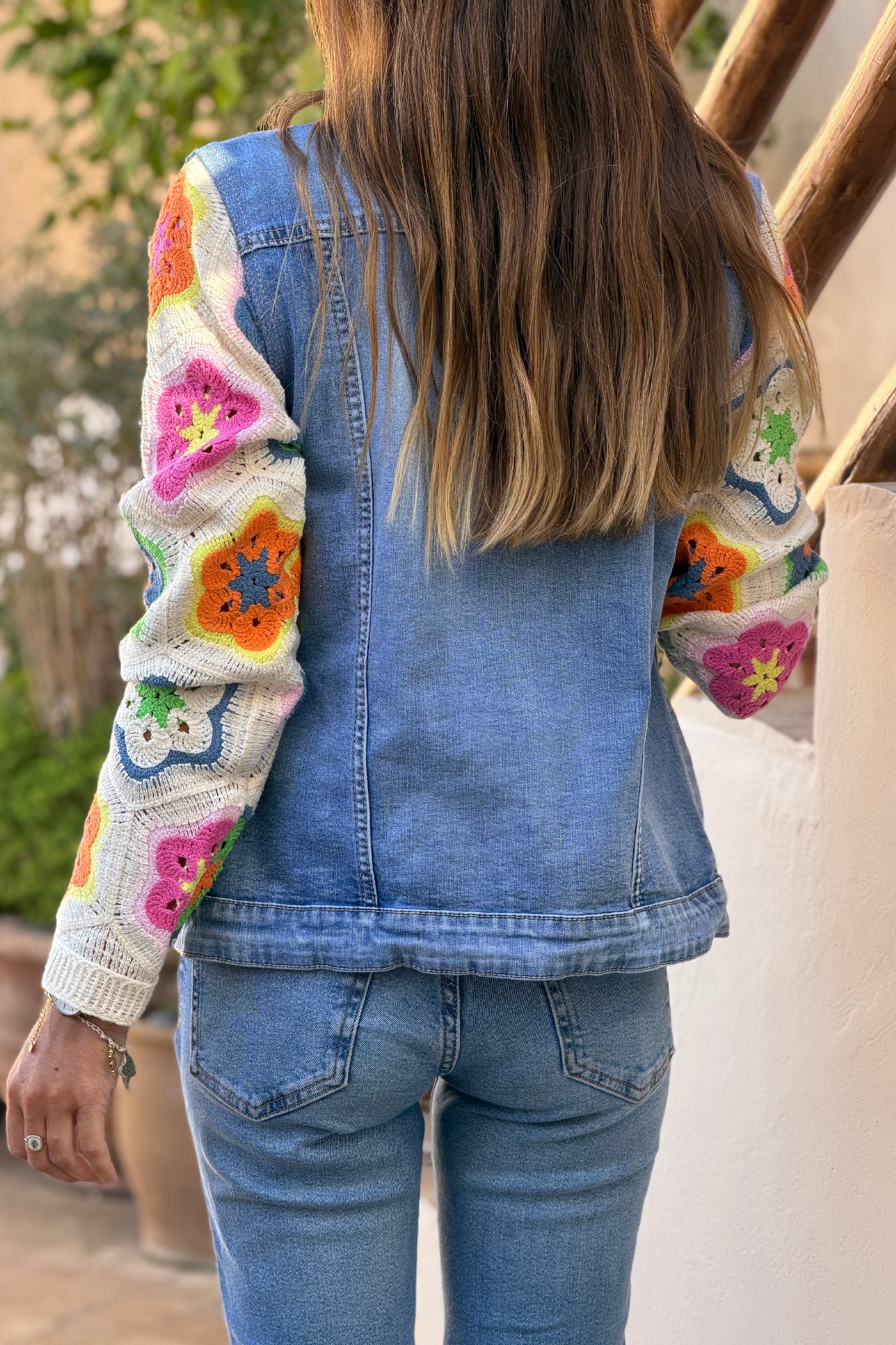 Denim Crochet Floral Applique Vest