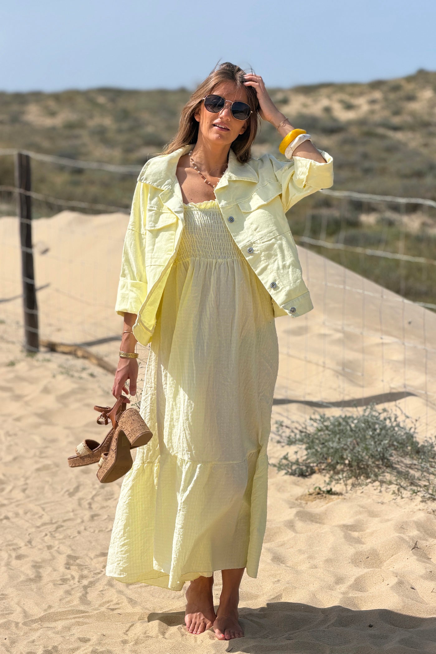 Butter Yellow Cote D’Azur Cropped Denim Jacket