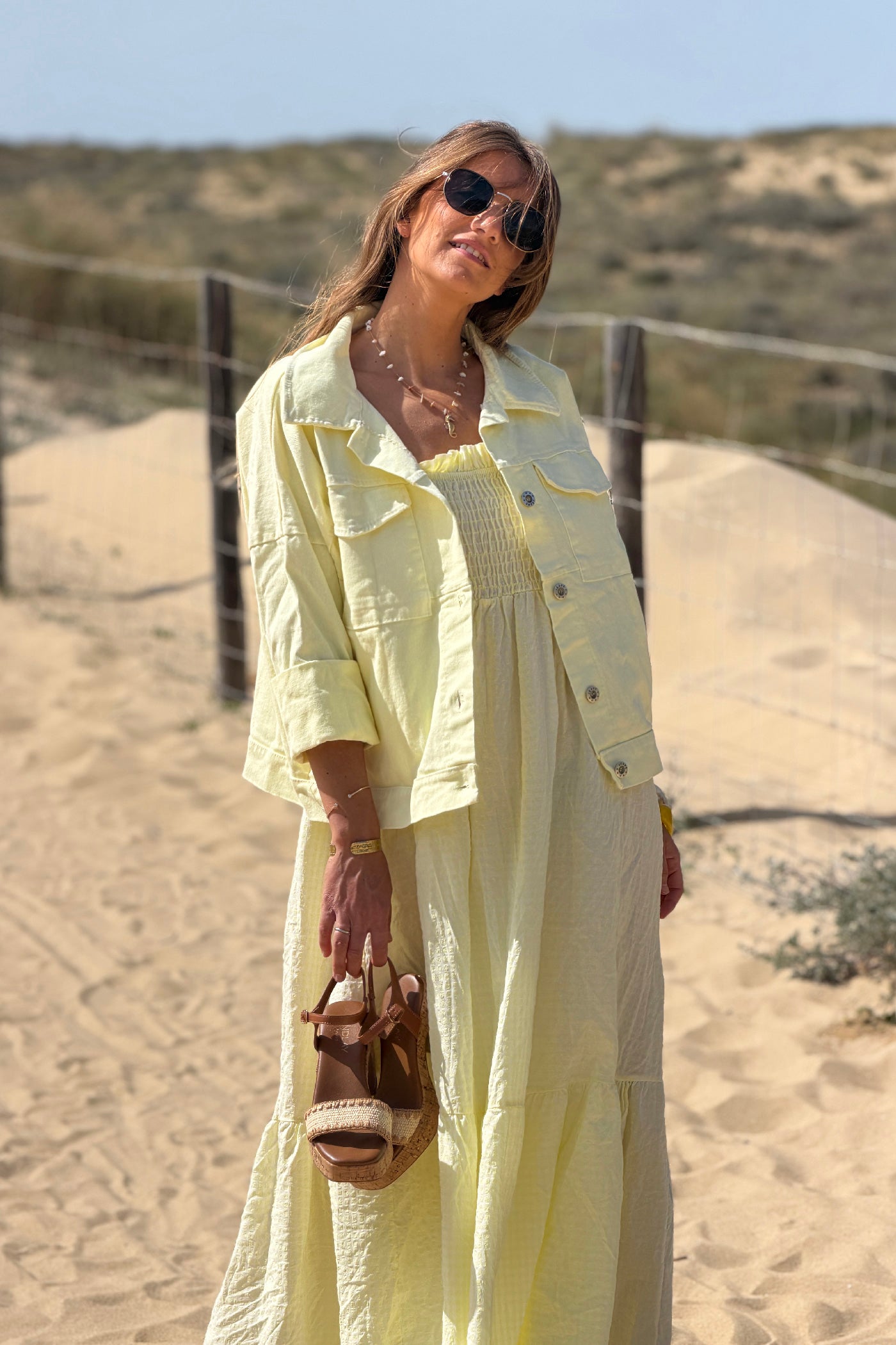 Butter Yellow Cote D’Azur Cropped Denim Jacket