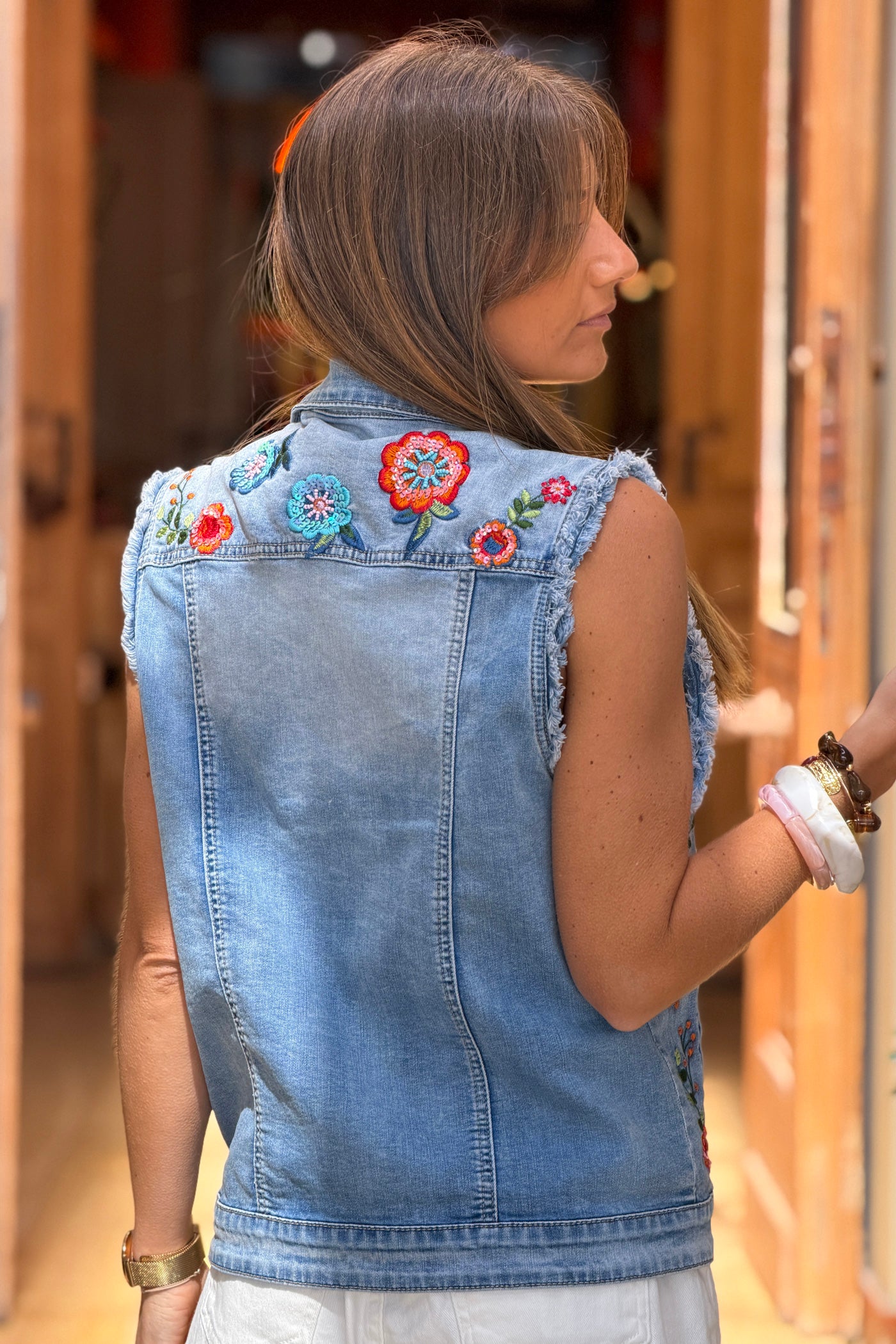 Blue jean Embroidered Flowers Denim Vest