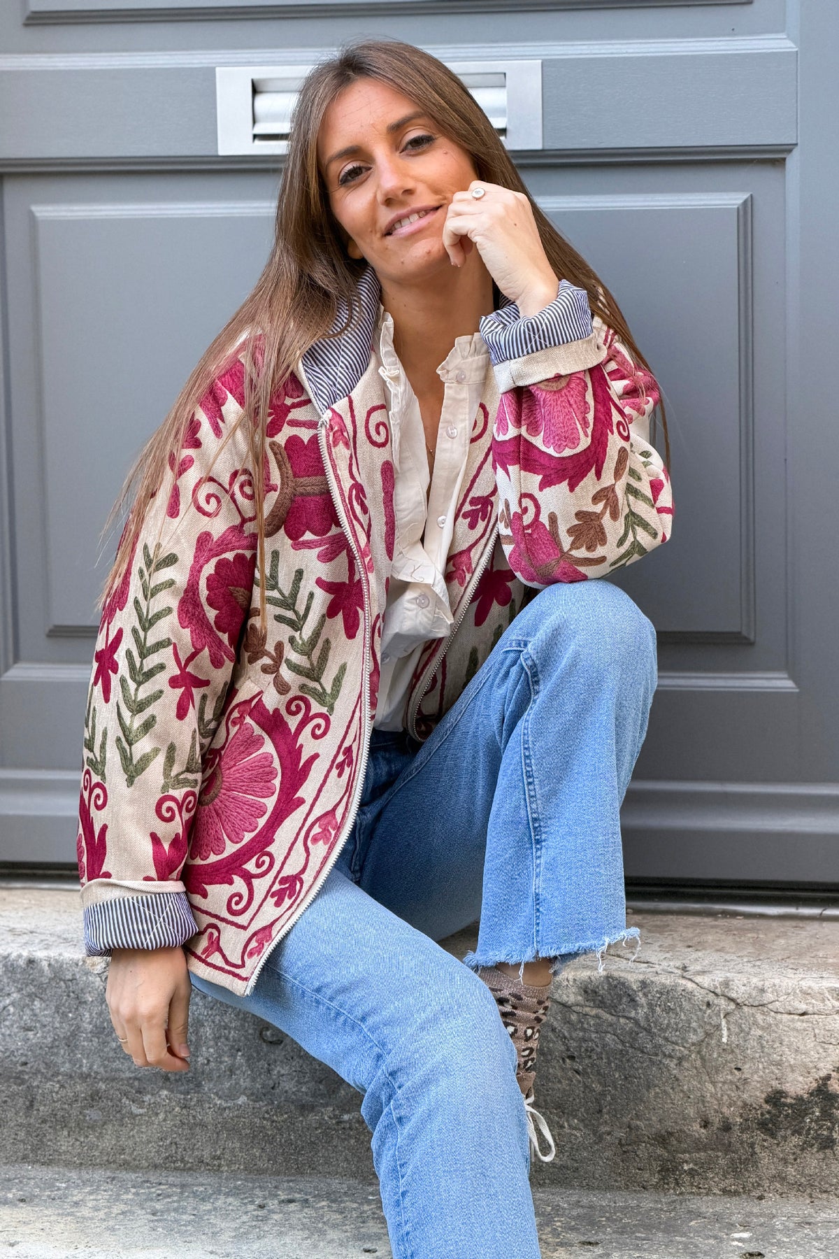 Cream Folk Art Hooded Tapestry Jacket