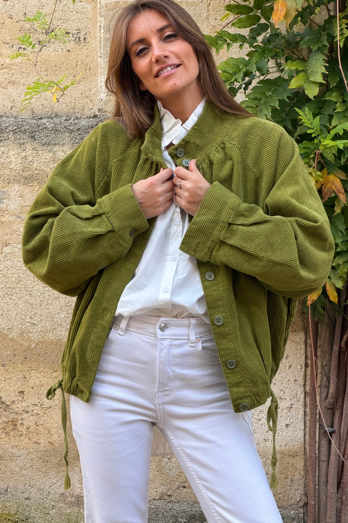 Green Moss Corduroy Varsity Jacket