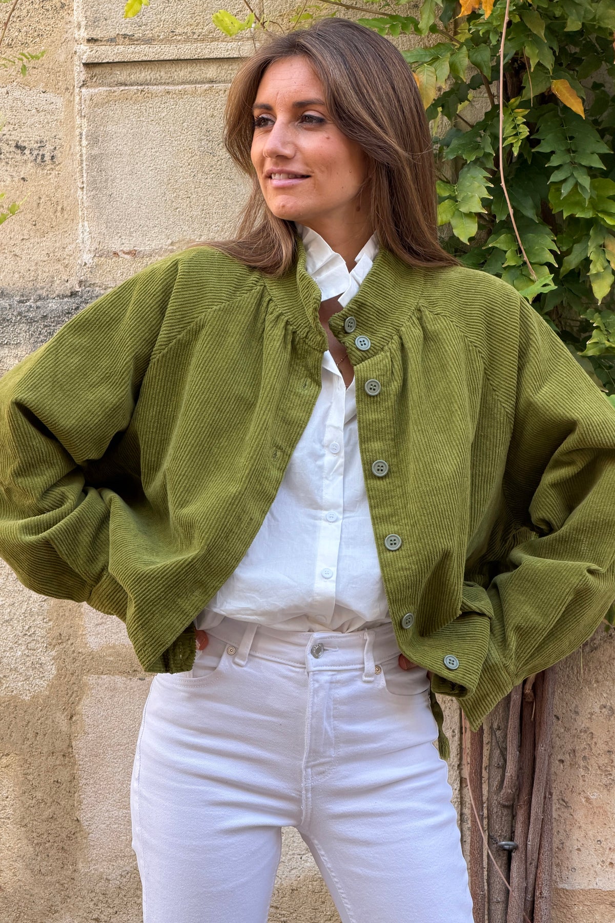 Green Moss Corduroy Varsity Jacket