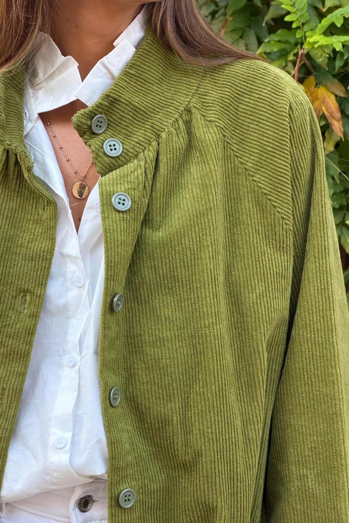 Green Moss Corduroy Varsity Jacket