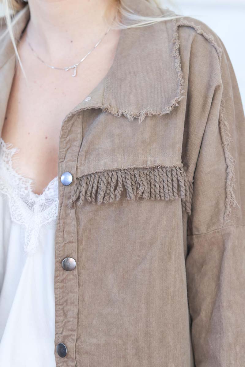 Veste en velours fin taupe petites franges style boheme E81 (1)