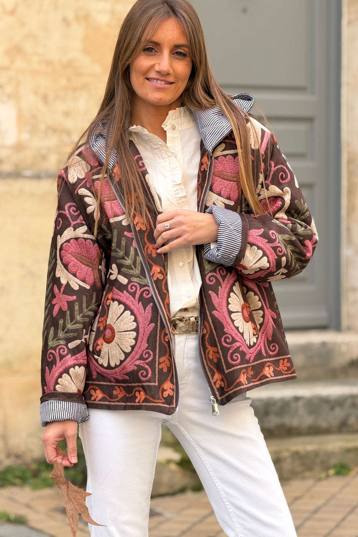 Chocolate Brown Folk Art Hooded Tapestry Jacket