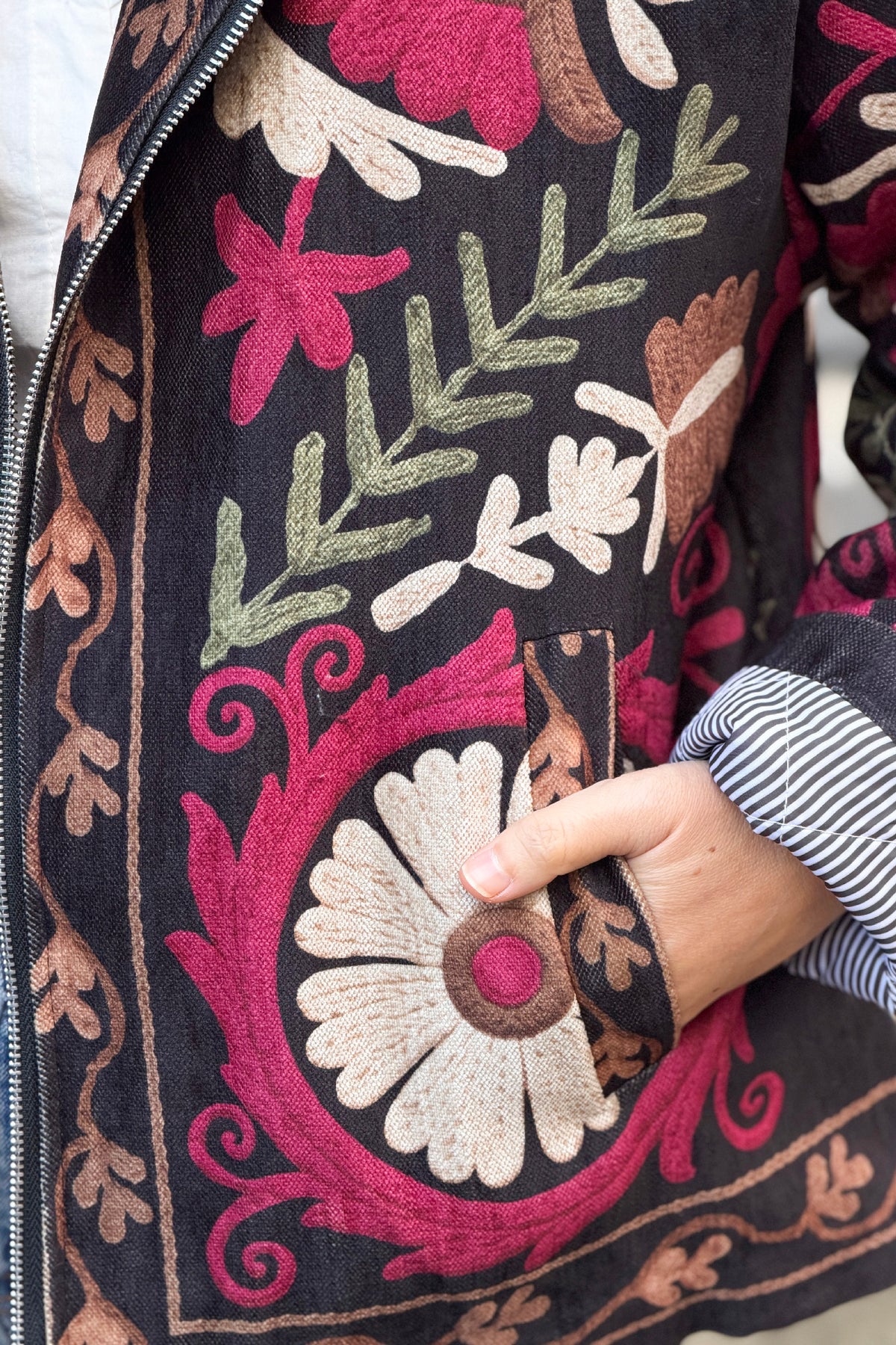 Ebony Black Folk Art Hooded Tapestry Jacket
