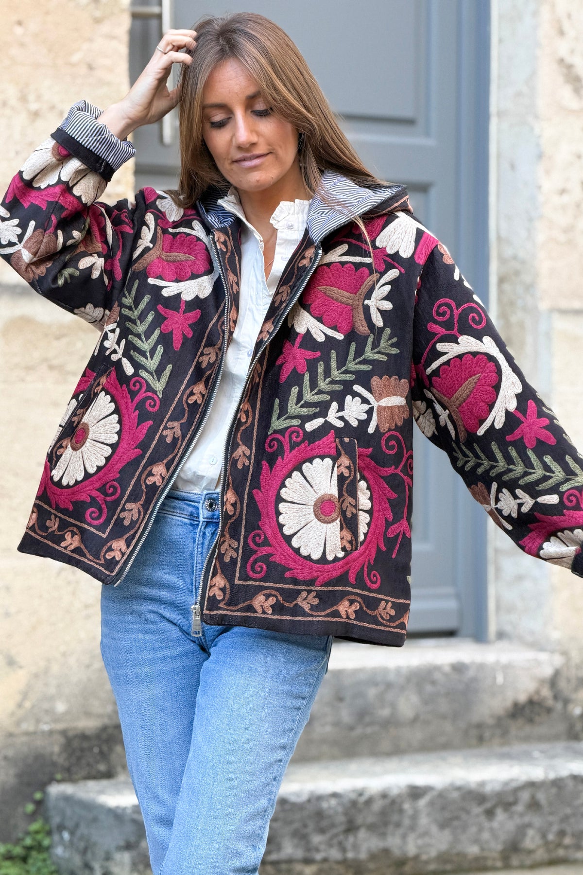 Ebony Black Folk Art Hooded Tapestry Jacket
