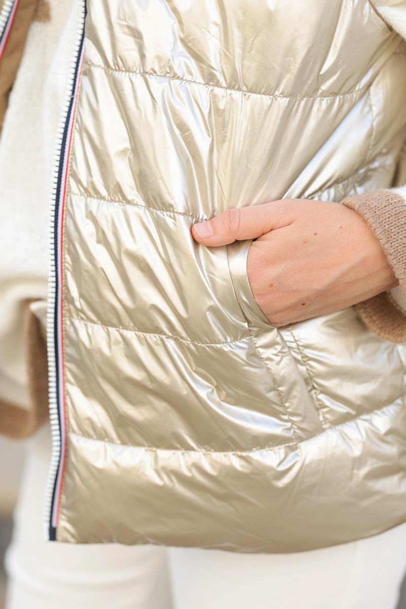 Veste imper sans manches reversible camel ou dore zippee g057 (1)