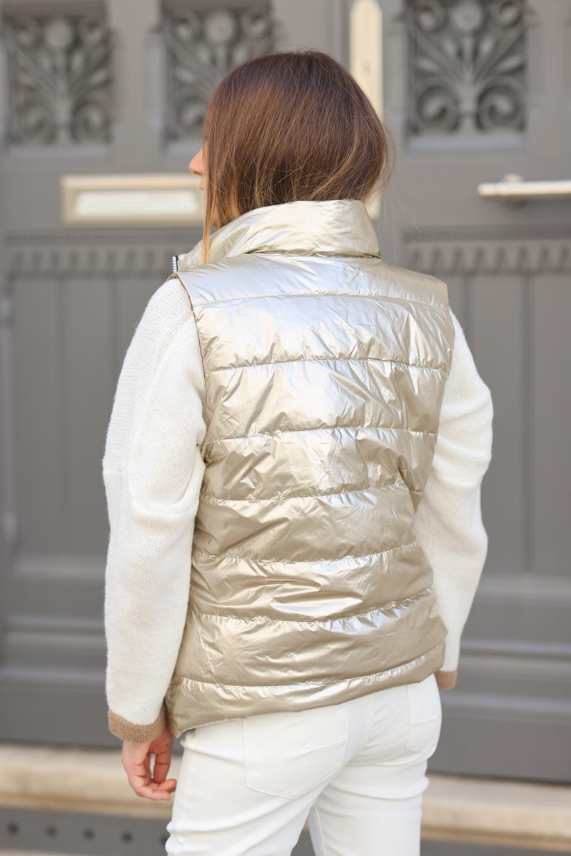 Veste imper sans manches reversible camel ou dore zippee g057 (1)