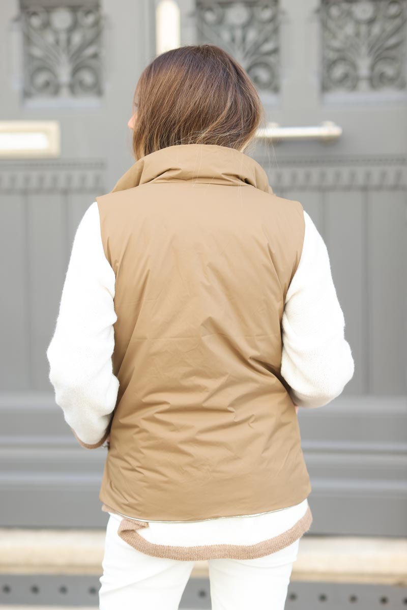Veste imper sans manches reversible camel ou dore zippee g057 (1)