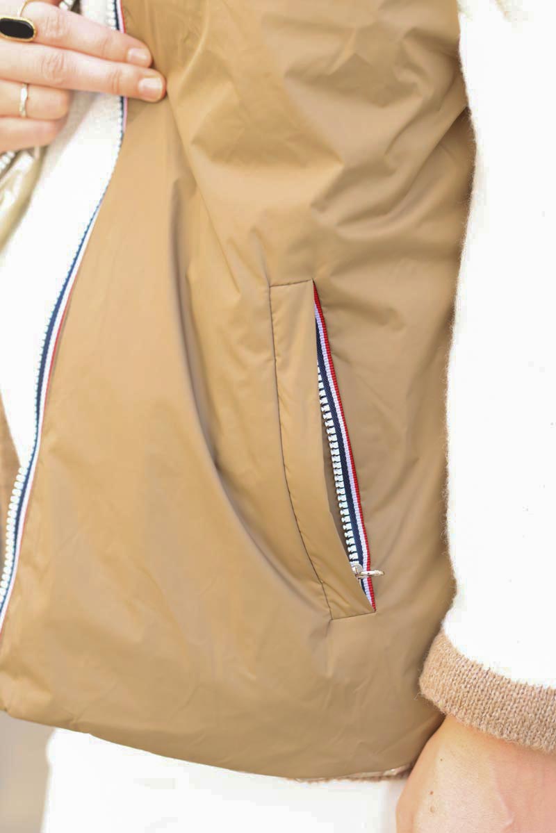Veste imper sans manches reversible camel ou dore zippee g057 (1)