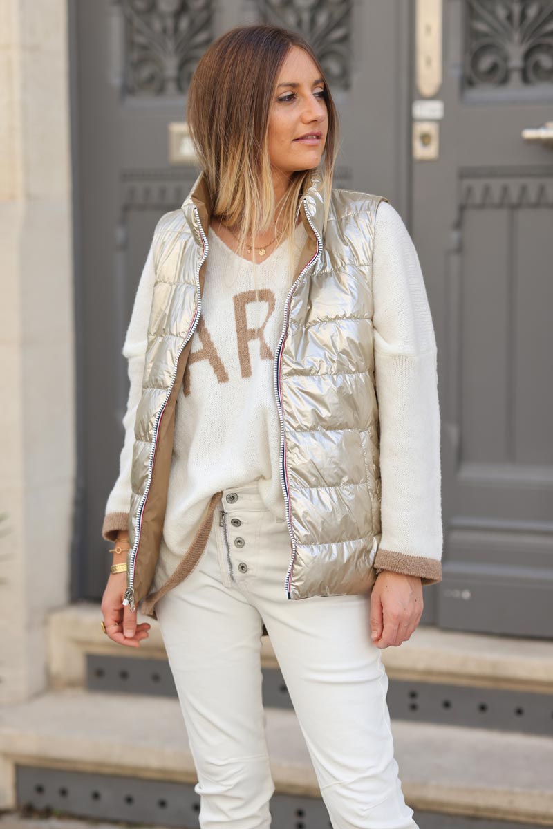 Veste imper sans manches reversible camel ou dore zippee g057 (1)