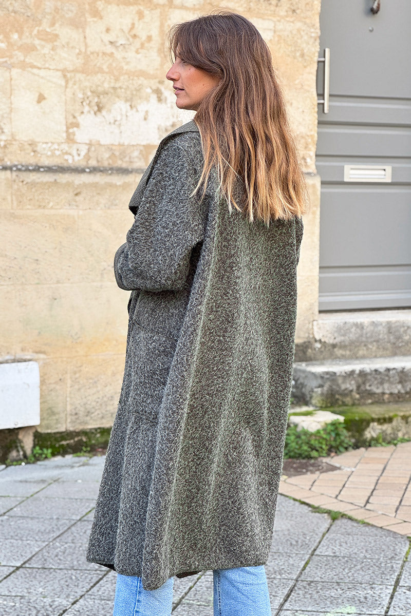 Olive Brushed Wool Drape Front Duster