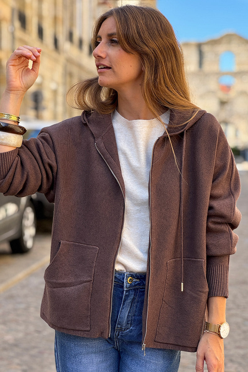 Chocolate Casual Sweater Zip-Up Hoodie