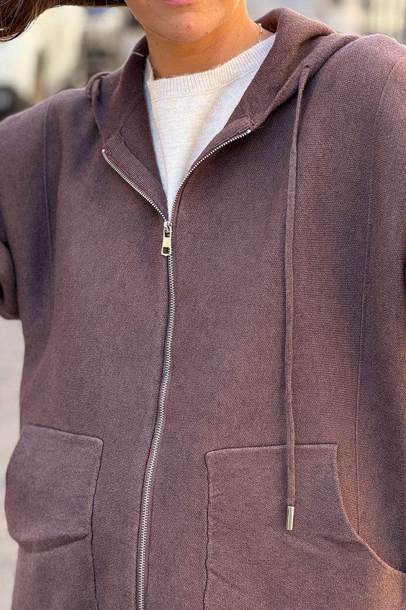 Chocolate Casual Sweater Zip-Up Hoodie
