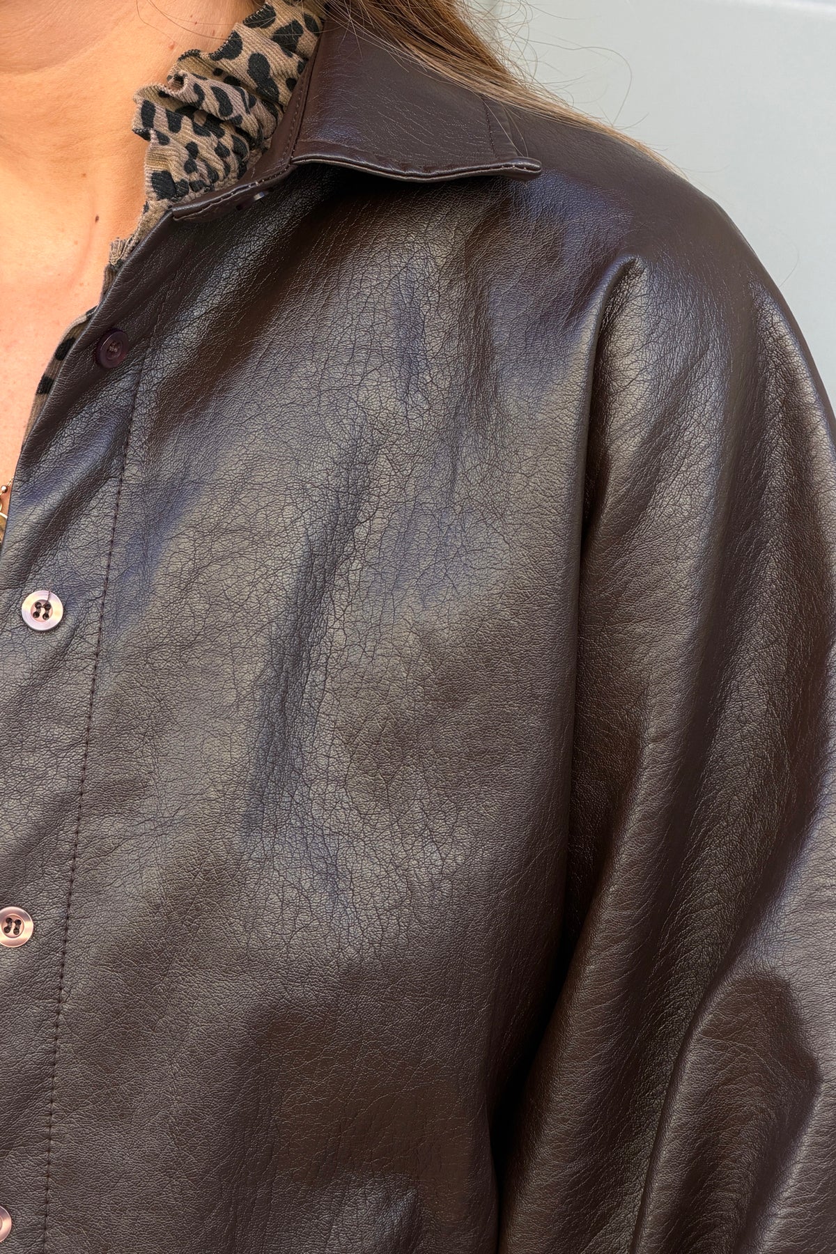 Brown Leatherette Dolman Sleeve Jacket