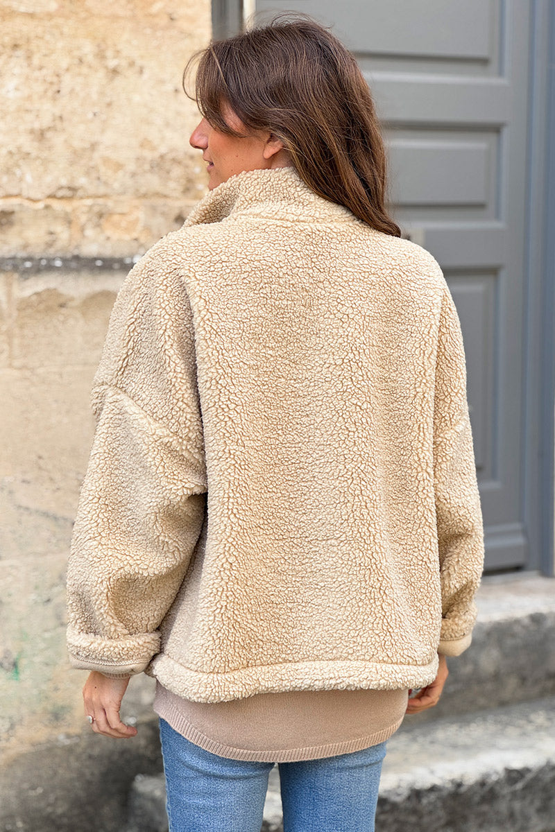 Beige Sherpa Zip-Up Jacket
