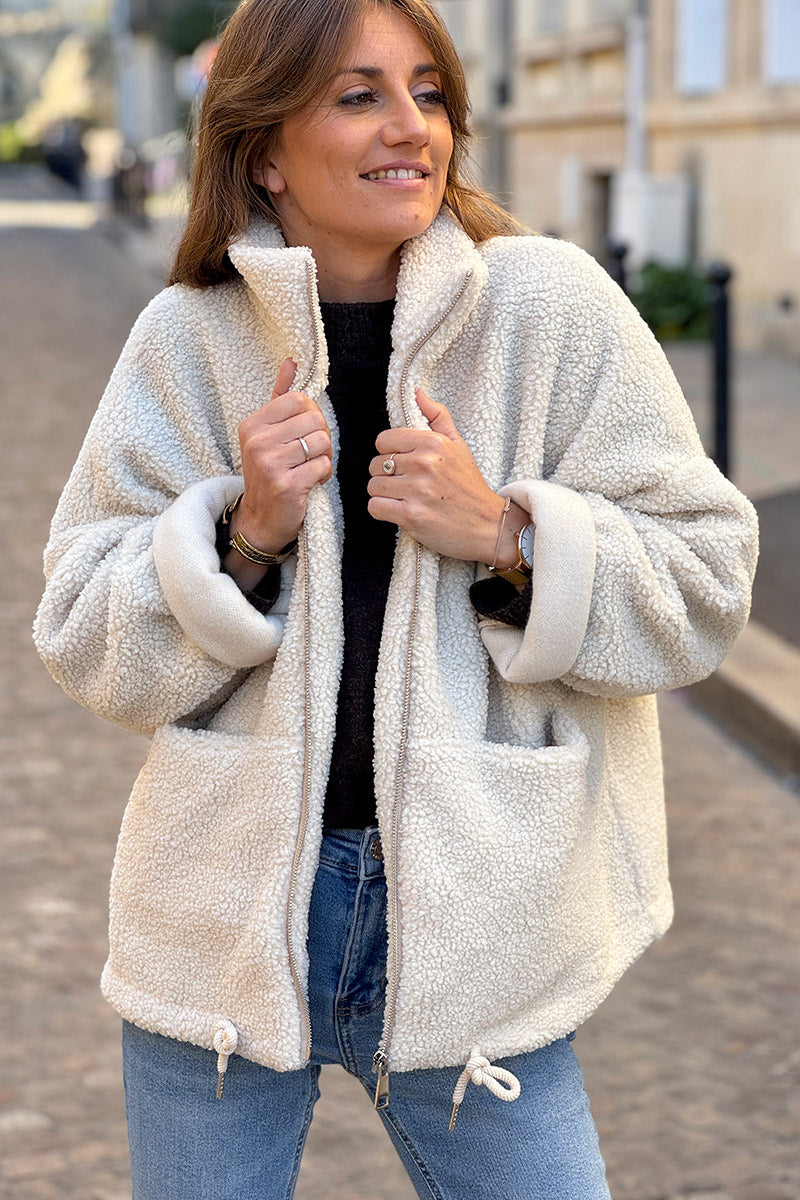 Cream Sherpa Zip-Up Jacket