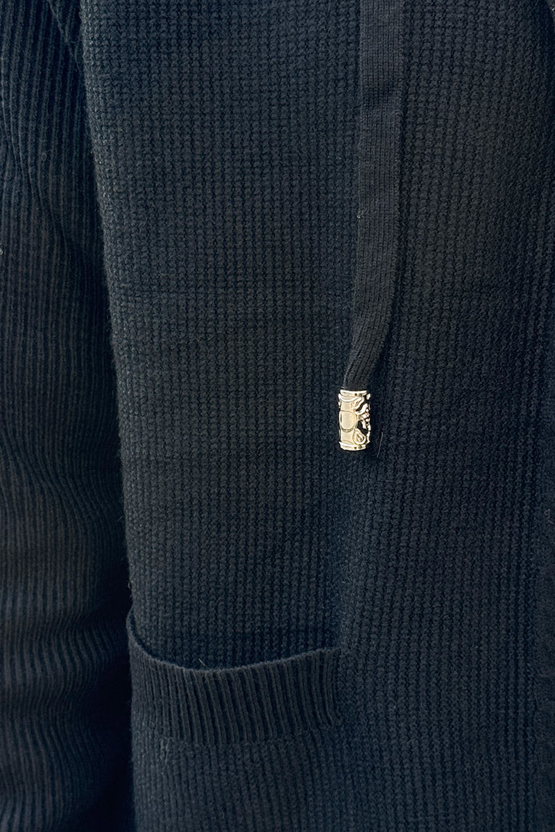 Black Sweater Knit Zip-Up Hoodie