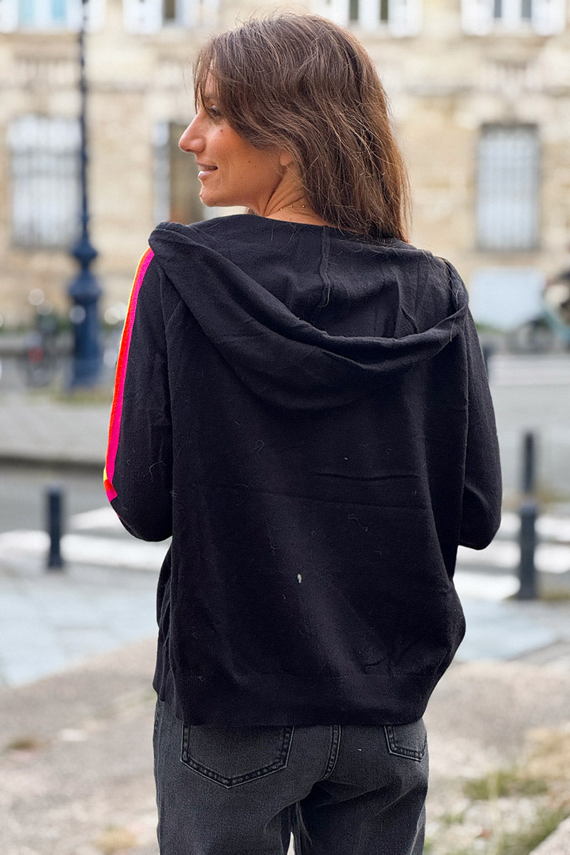 Black Rainbow Stripe Zippered Hoodie