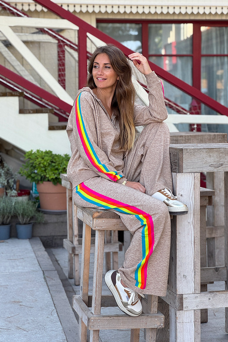 Taupe Rainbow Stripe Zippered Hoodie