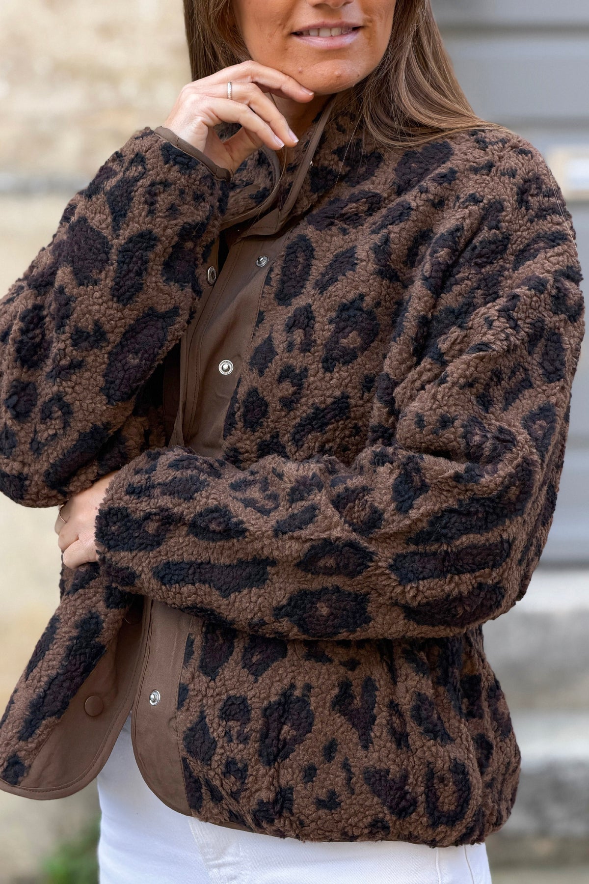 Veste polaire léopard double à boutons