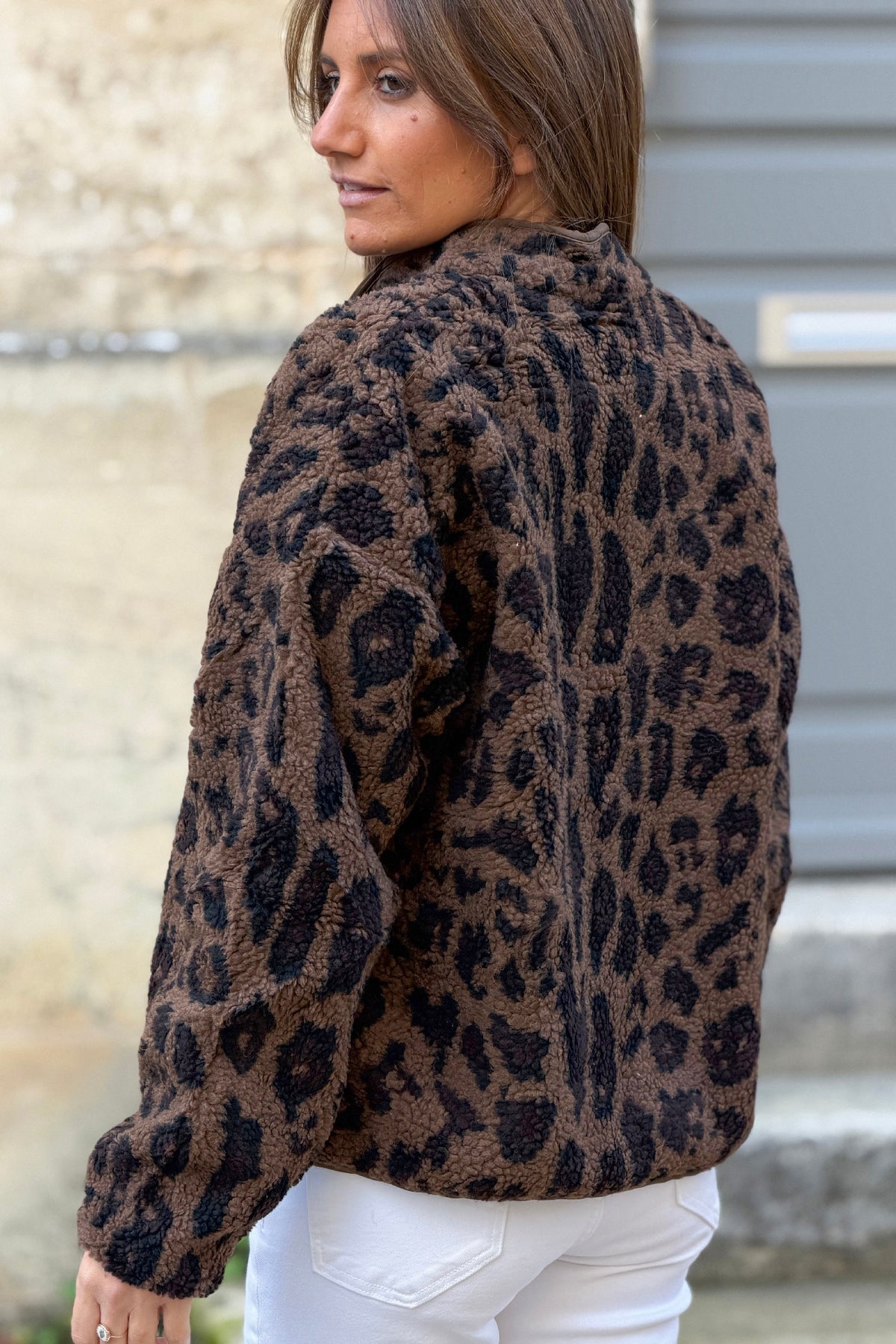 Veste polaire léopard double à boutons