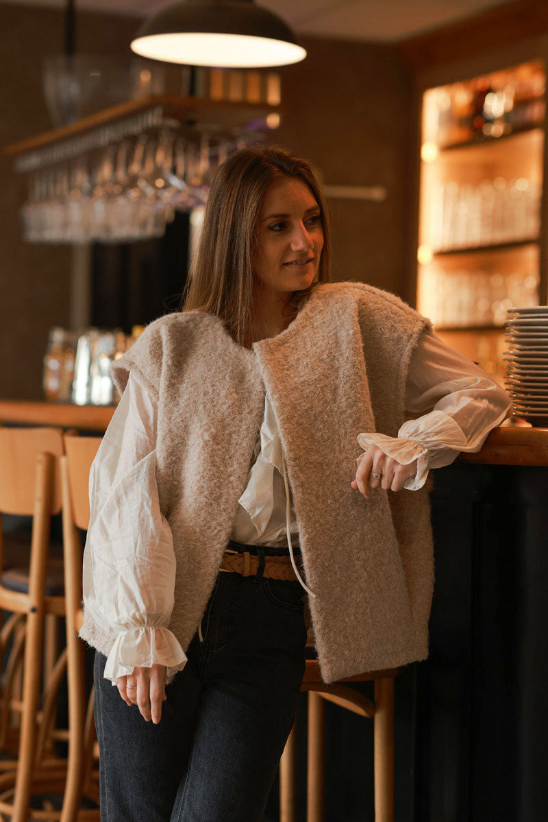 Beige Texture Knit Gilet