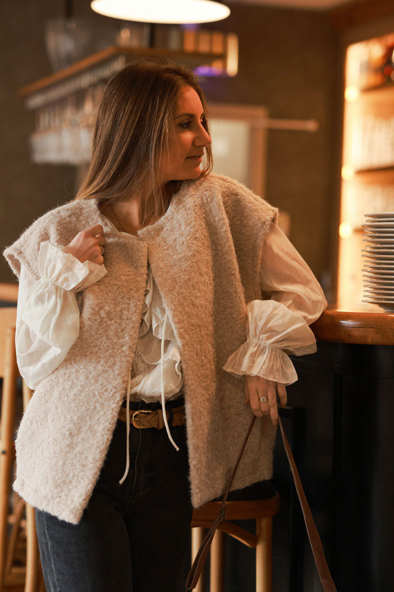 Beige Texture Knit Gilet