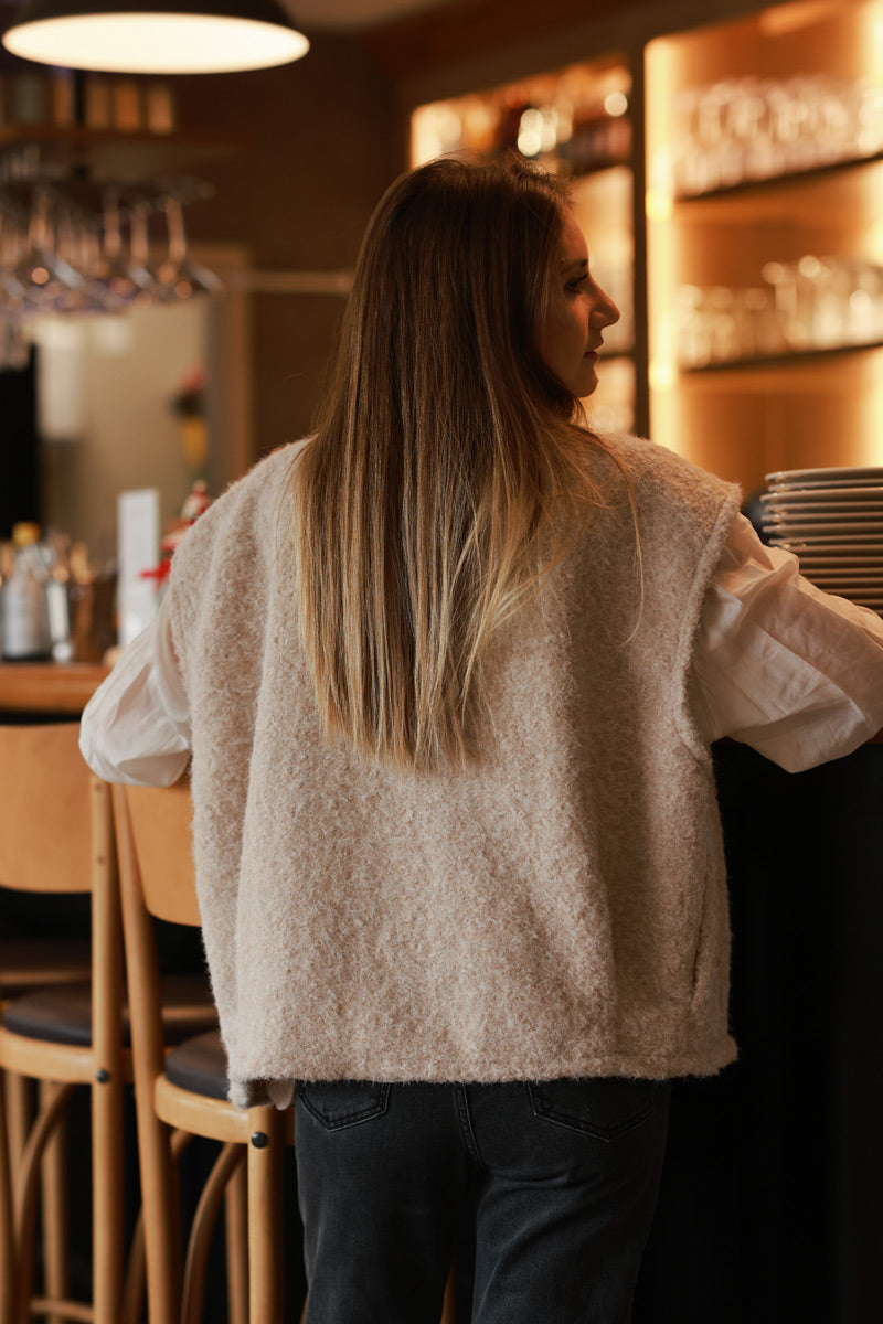 Beige Texture Knit Gilet