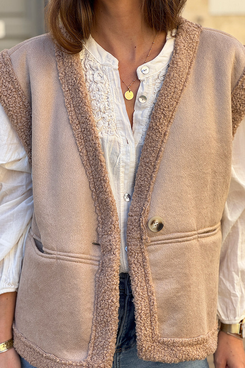 Beige Sherpa Layering Vest