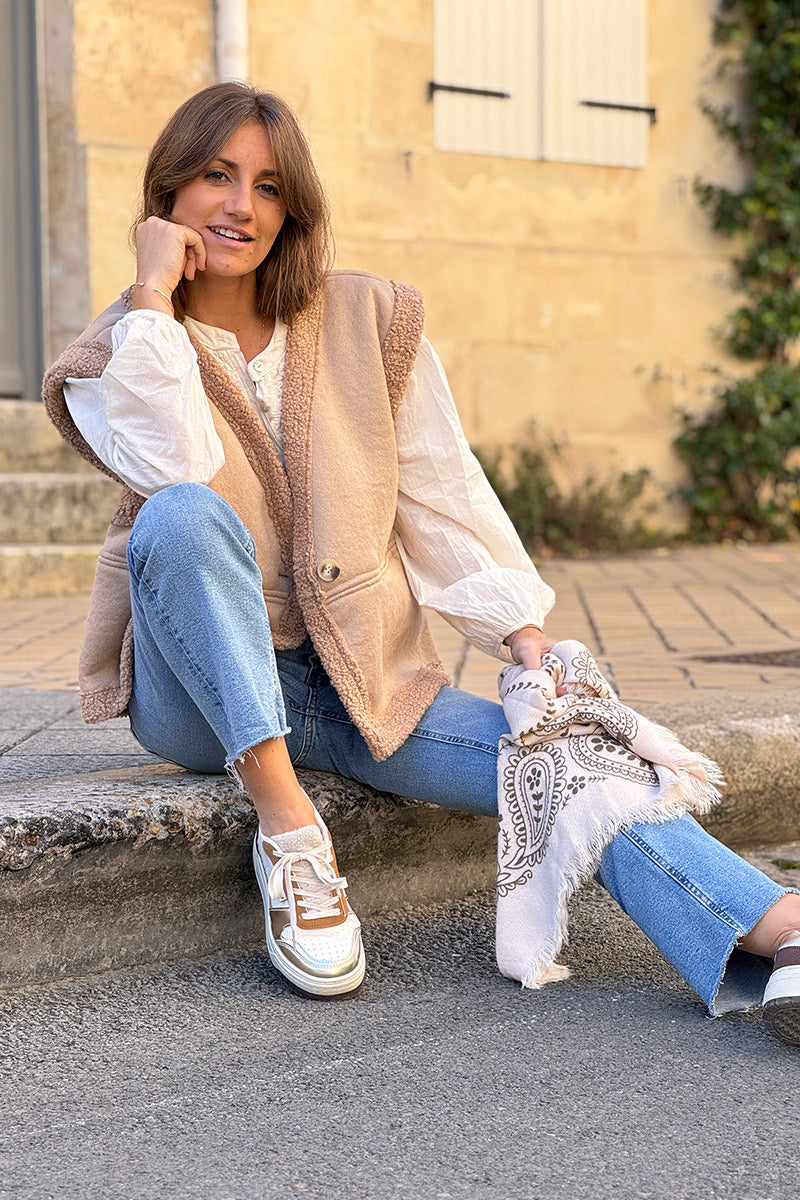 Beige Sherpa Layering Vest