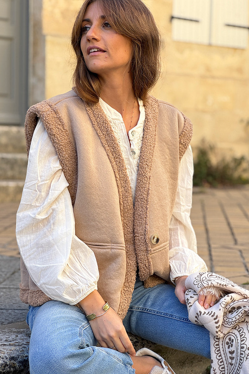 Beige Sherpa Layering Vest