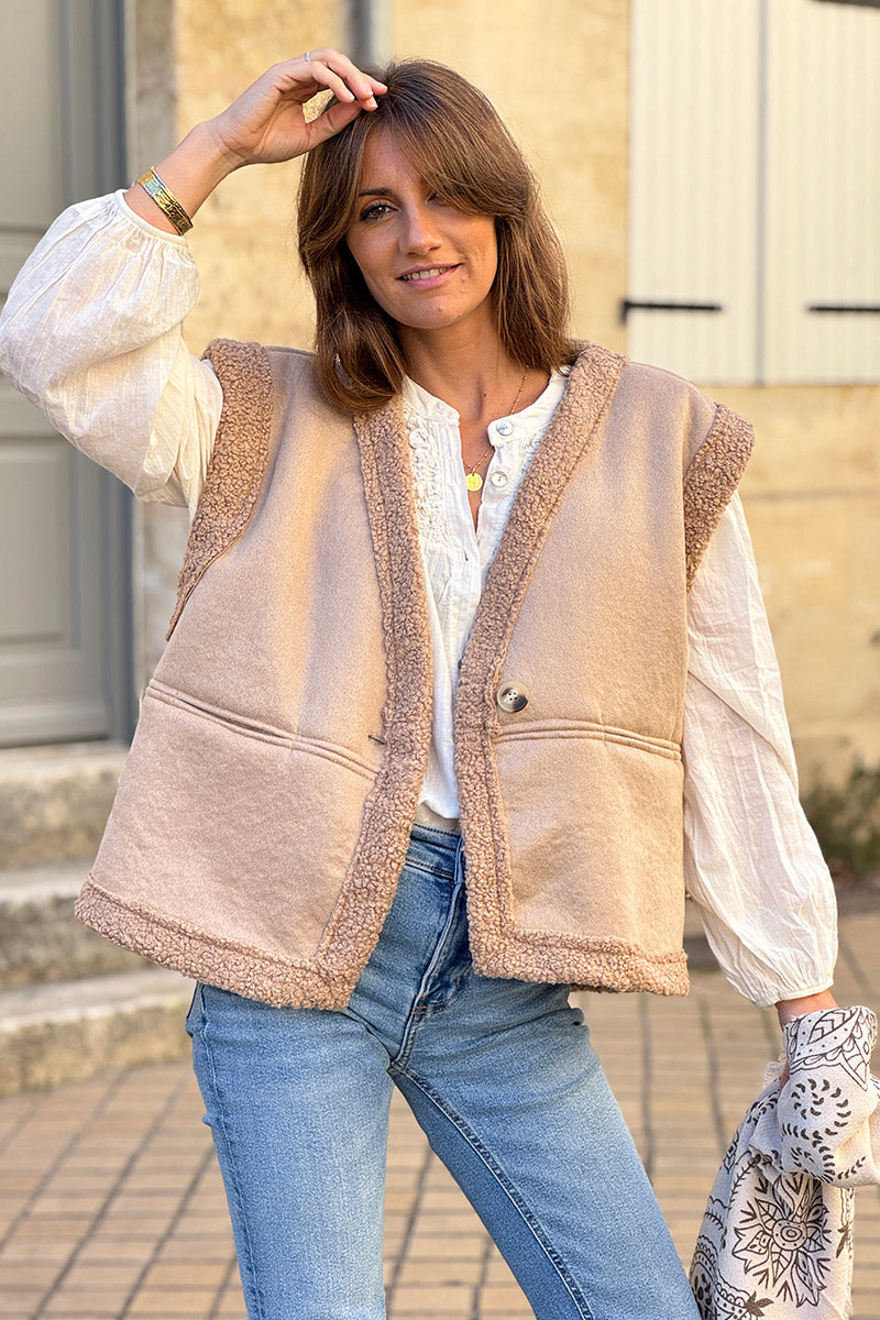 Beige Sherpa Layering Vest
