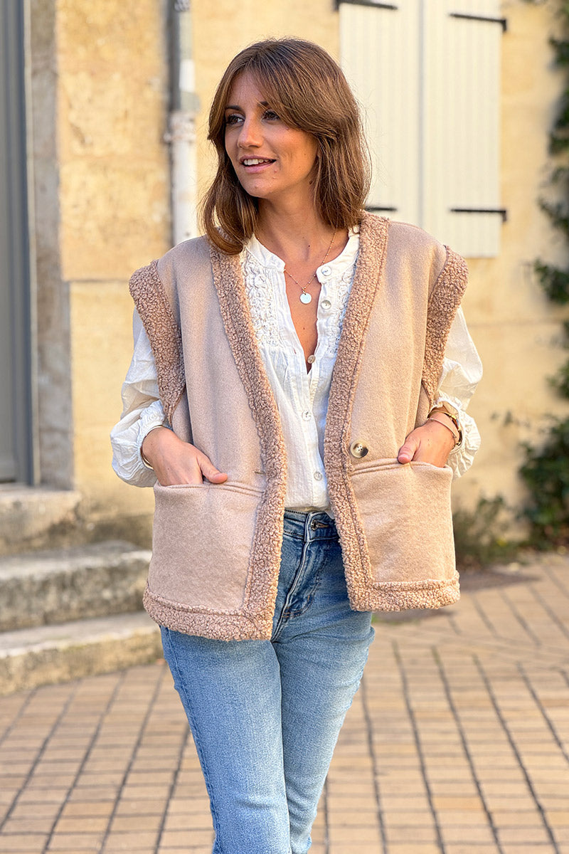 Beige Sherpa Layering Vest